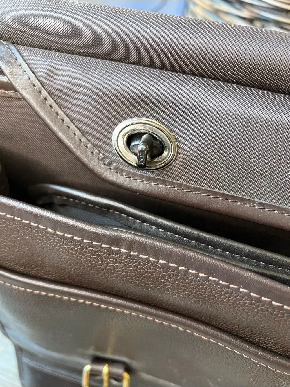Longchamp Dark Brown Leather Briefcase with Gold Hardware